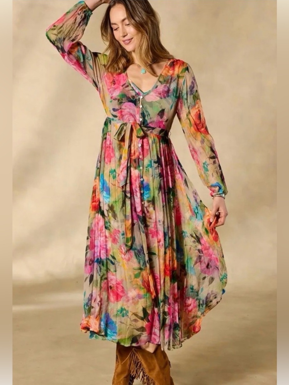 Sundance Halcyon Romance Chiffon Floral Maxi Dress